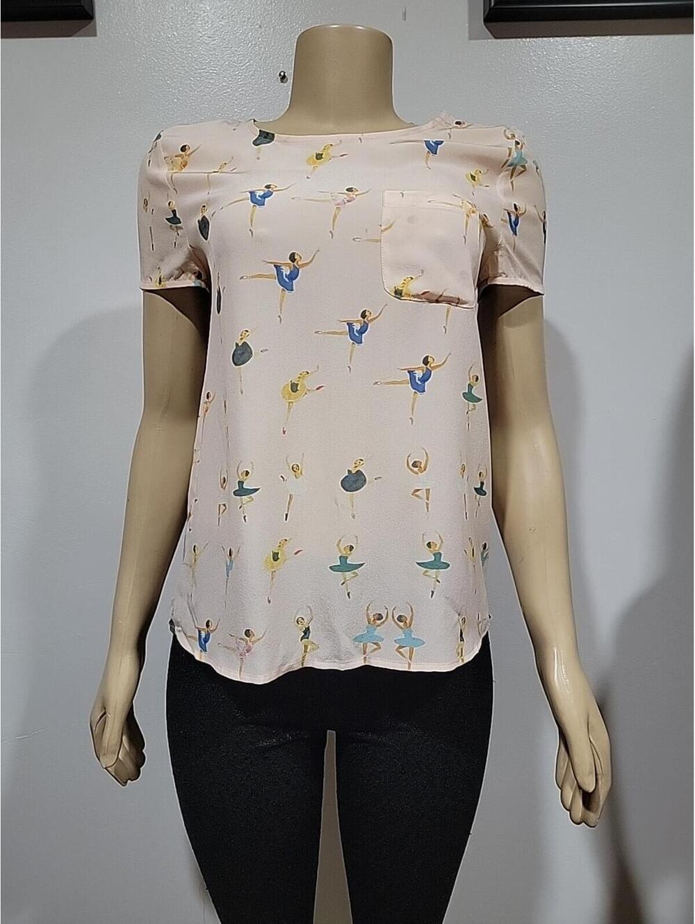 Sezane X G Kero Women's Top 36/S Ballerina Pink Silk Blouse Short Sleeve #C - Picture 3 of 9